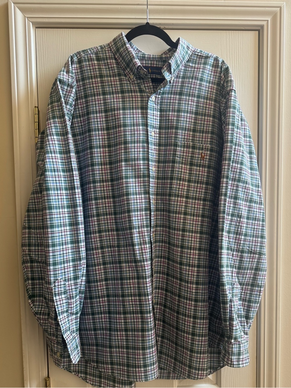 Ralph Lauren Green and White Plaid Button-Down Shirt 2XLT
